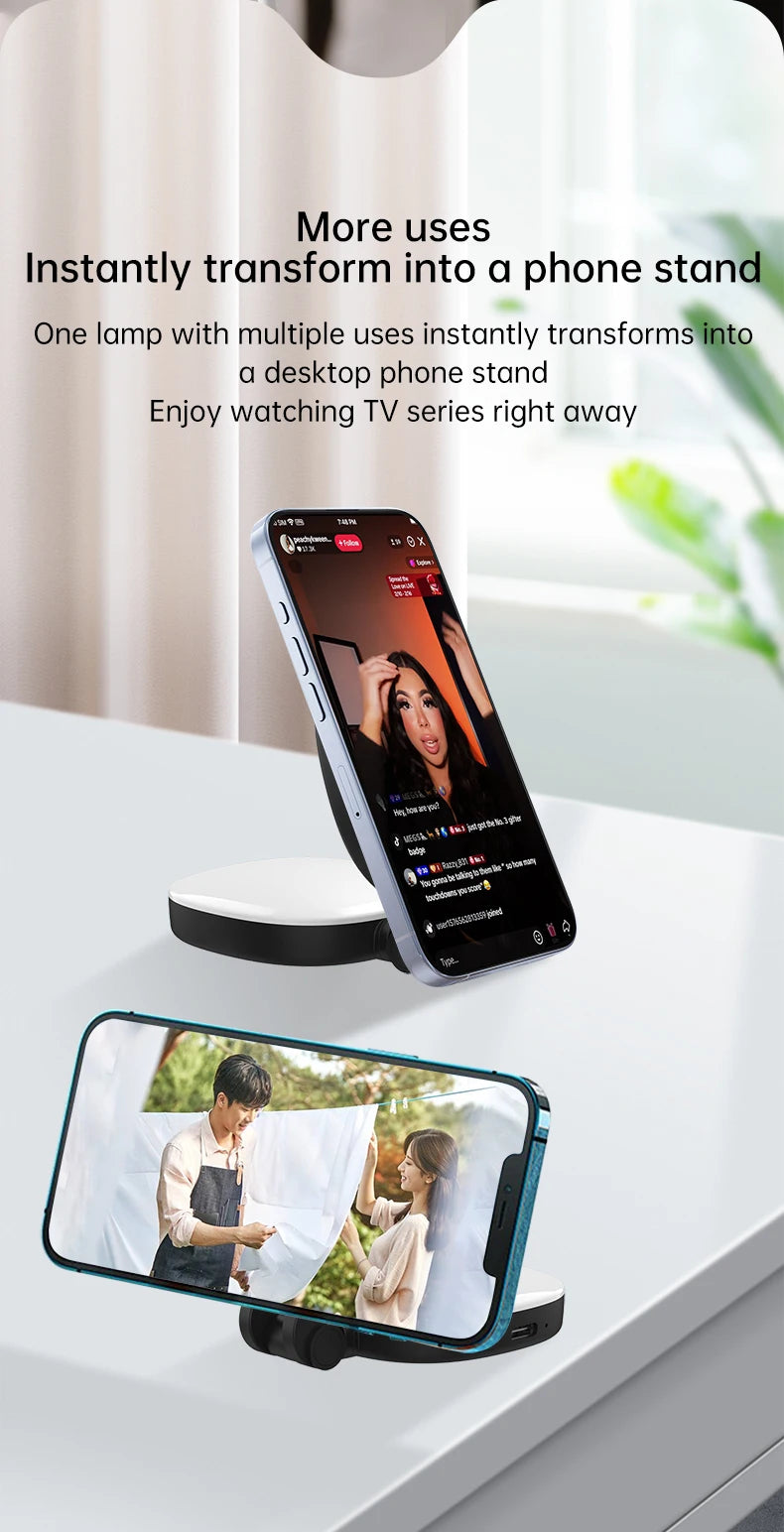 Magnetic Selfie Mirror Fill Light for Mobile Phones – Dual-Color Adjustable Reversible Stand