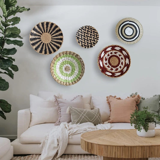 Straw Woven Tray Wall Decor Hanging Plate Round Fruit Storage Basket Bohemian Home Decoration Rattan DIY Crafts Gifts