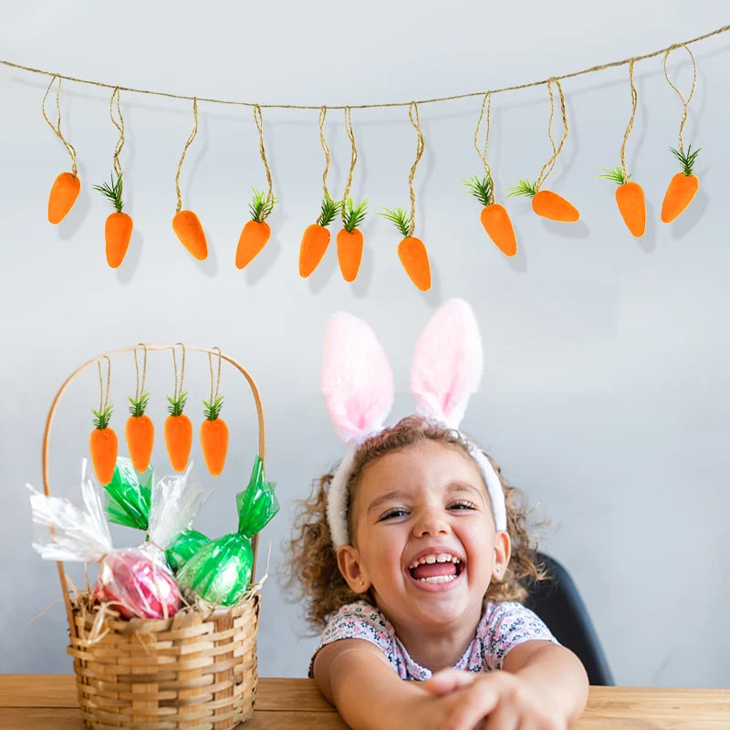 10pcs Easter Carrots Ornament Decorations For Home DIY Foam Carrot Hanging Pendant Spring Easter Party Supplies Kids Toys Gift