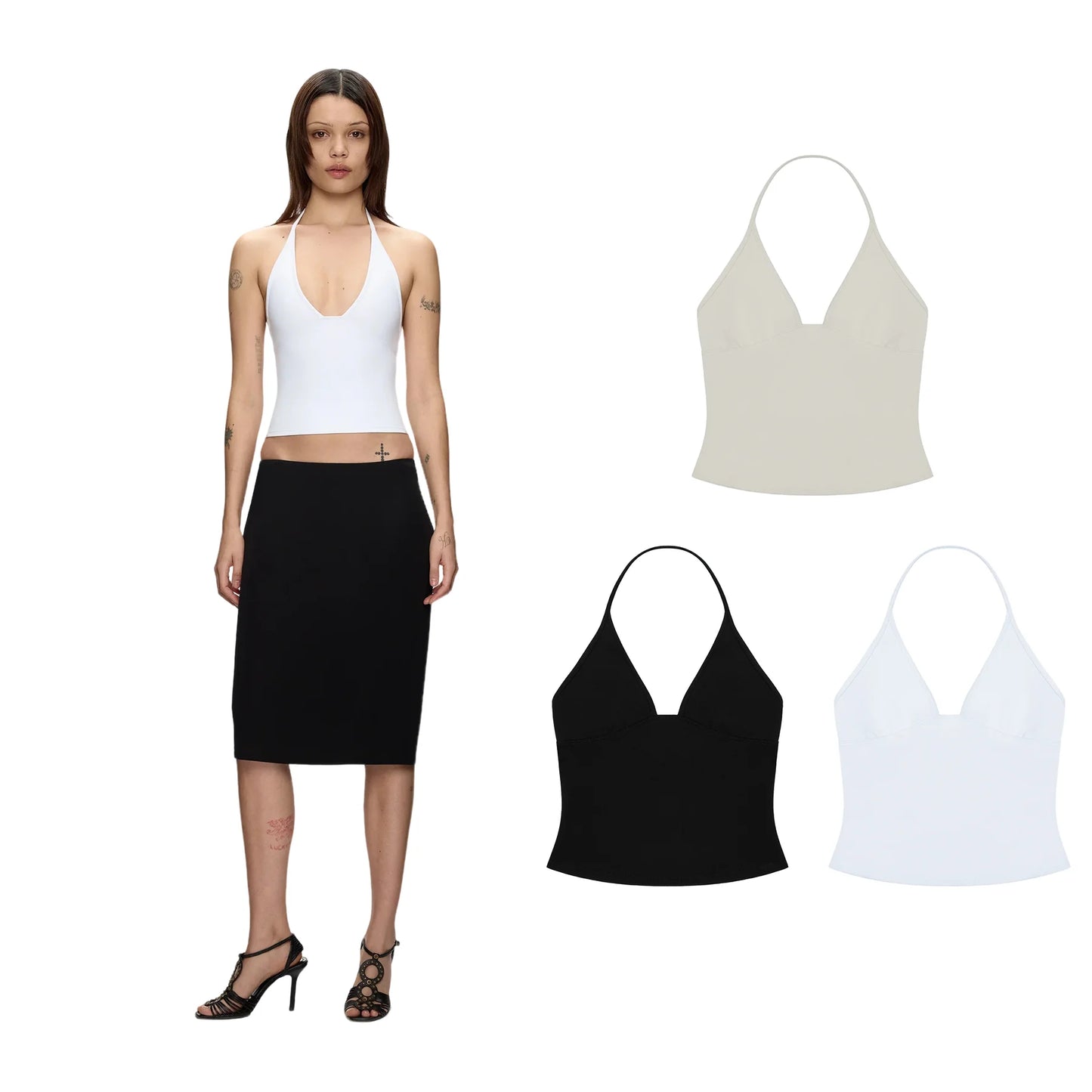 Women’s Halter Neck Tank Top – Deep V-Neck, Slim Fit, Cropped Sleeveless Camisole, Retro Style