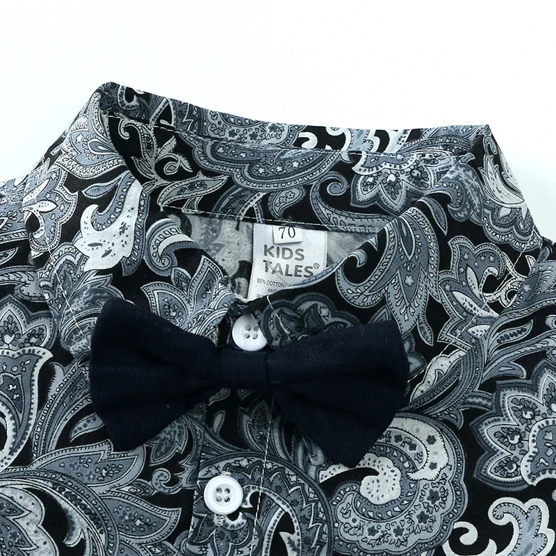 Baby Boys Floral Shirt & Shorts Set with Bowtie, Summer Gentleman Outfit for Infants and Kids