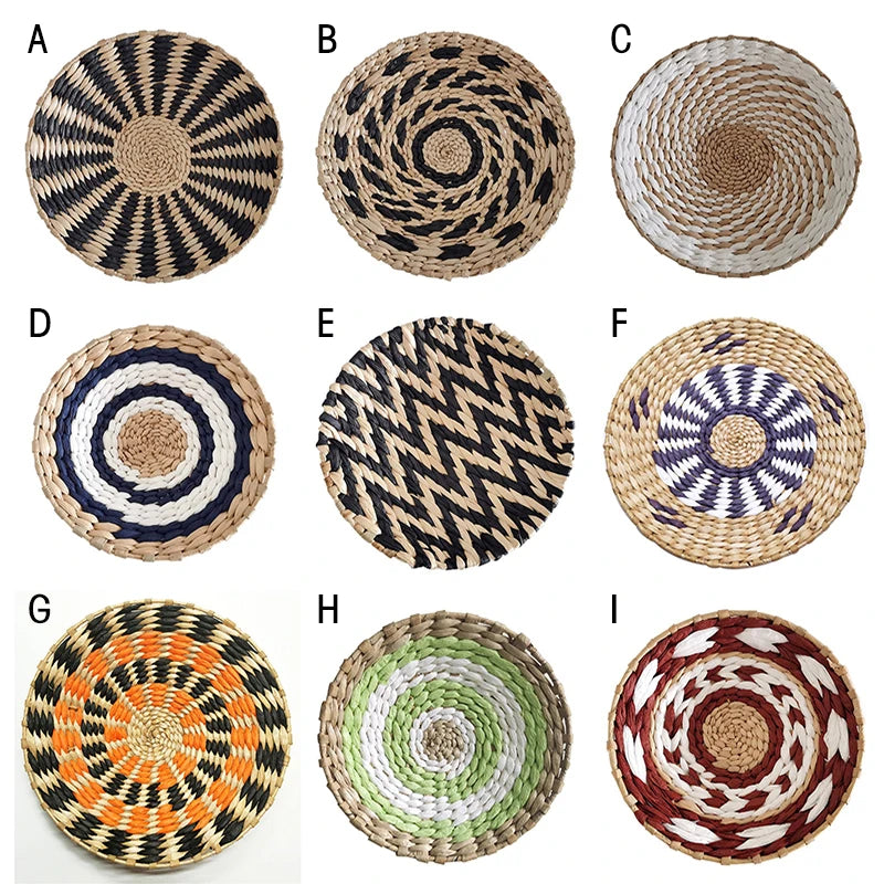 Straw Woven Tray Wall Decor Hanging Plate Round Fruit Storage Basket Bohemian Home Decoration Rattan DIY Crafts Gifts