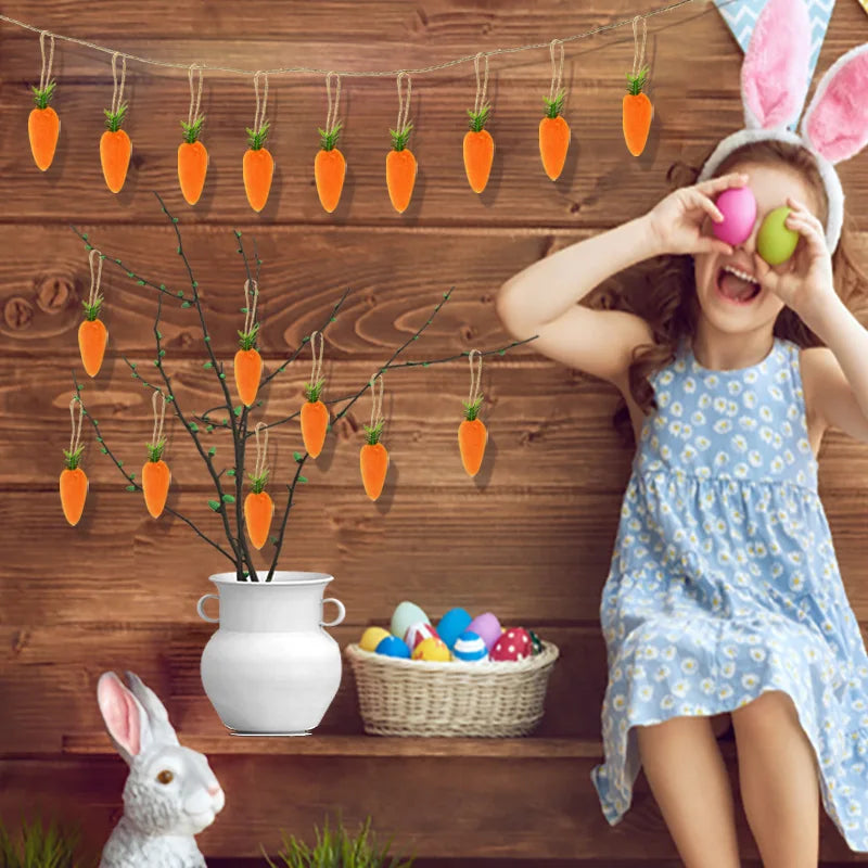 10pcs Easter Carrots Ornament Decorations For Home DIY Foam Carrot Hanging Pendant Spring Easter Party Supplies Kids Toys Gift