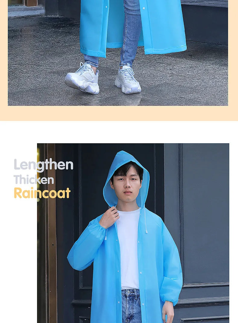 Unisex Long Waterproof Raincoat with Hood – Lightweight EVA Rain Poncho for Adults, Travel, Camping, and Fishing