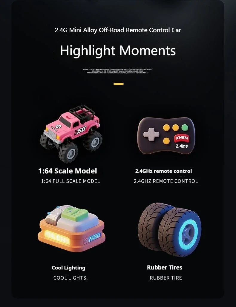 1/64 Scale Mini Alloy Remote Control Car – Portable RC Toy with Up to 60 Minutes Runtime – Fun Electronic Gift for Children
