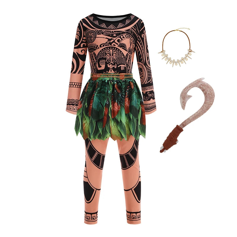 Kids Polynesian Demi God Tattoo Print Costume Pants Set