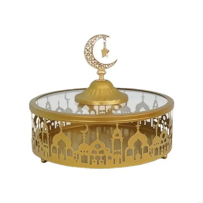 Decorative Iron Serving Tray for Snacks & Candies – Large Capacity Storage Plate for Islamic, Ramadan & Eid Celebrations