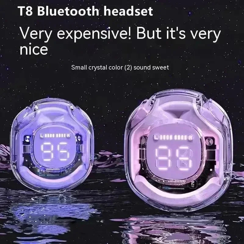 Original T8 TWS Wireless Bluetooth Earbuds with Transparent Case, ENC Noise Reduction, Digital Display & Stereo Sound – Compatible with All Smartphones