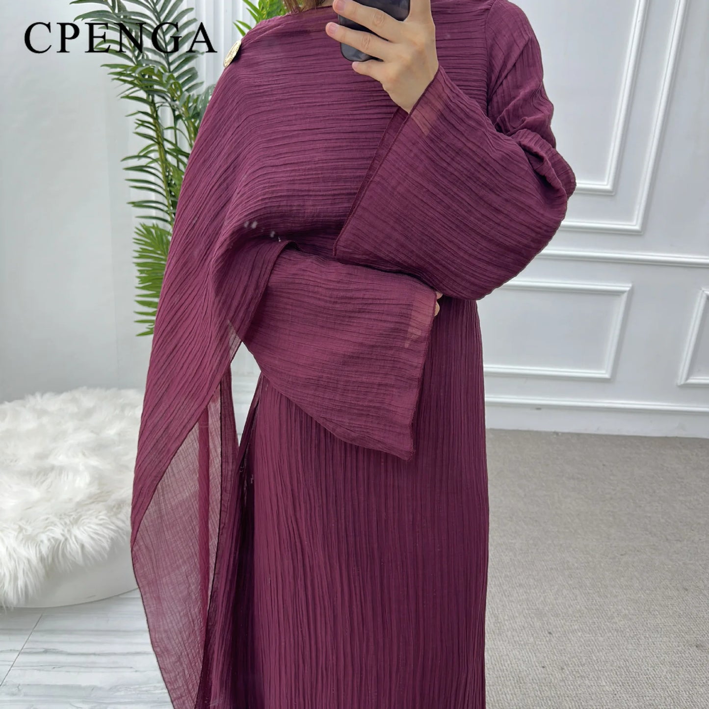 Women’s Two-Piece Modest Cardigan Set – Elegant Middle East Islamic Abaya Dress for Ramadan & Eid