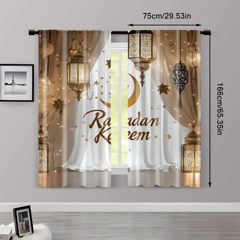 2-Piece Ramadan Moon Curtain Panels – Woven Polyester Window Curtains for Home & Office (Rod Not Included)