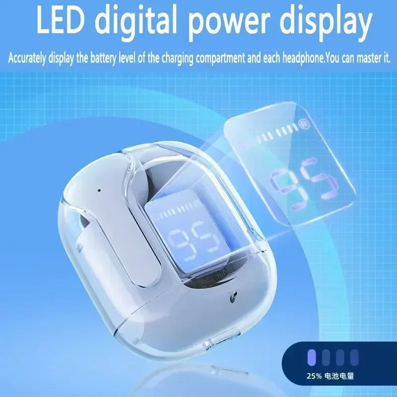 T2 Bluetooth 5.0 Wireless Earbuds, HiFi Stereo Sound, Transparent Case, LED Power Display Headphones