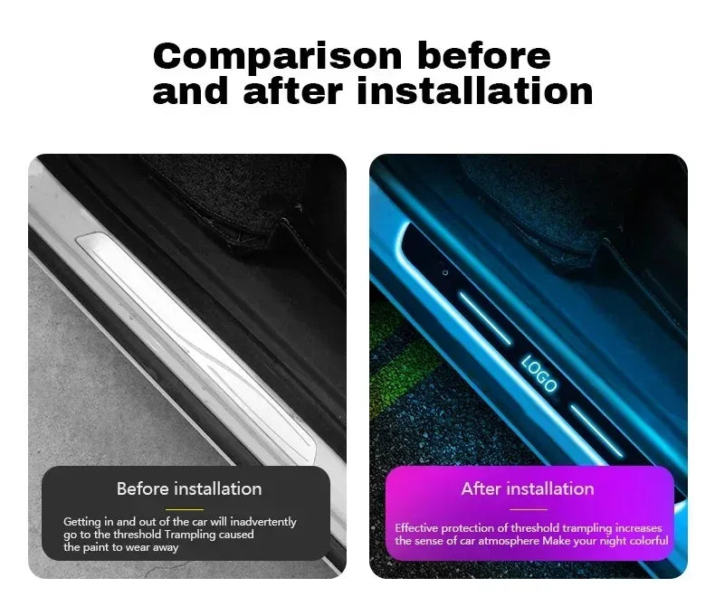 2/4PCS Car Door LED Logo Projector Lights – USB Rechargeable Wireless Welcome Courtesy Lights, Moving Illuminated Sill & Scuff Plate