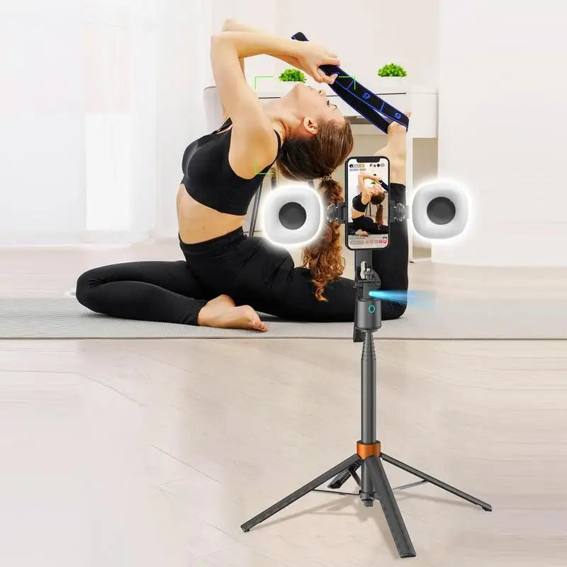 360° Smart Face Tracking Tripod & Selfie Stick, Rechargeable Auto Face Tracking Phone Holder with Dual Fill Lights for Live Streaming, Vlogging, Video Calls & Content Creation