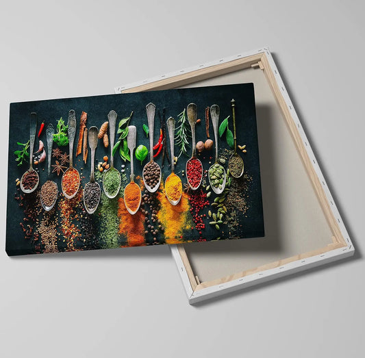 Framed Spice Spoon Kitchen Canvas Art x  Stylish Food Poster for Home  Dining Decor