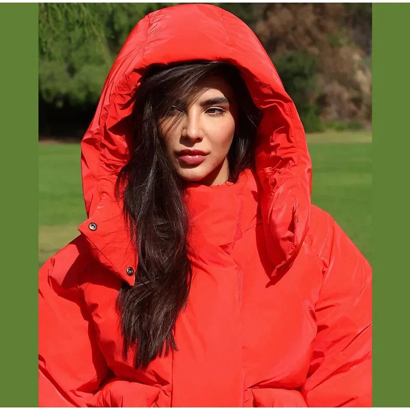 Women’s Hooded Cotton Winter Jacket – Solid Color Short Coat with Zipper Pockets, Warm Casual Outerwear