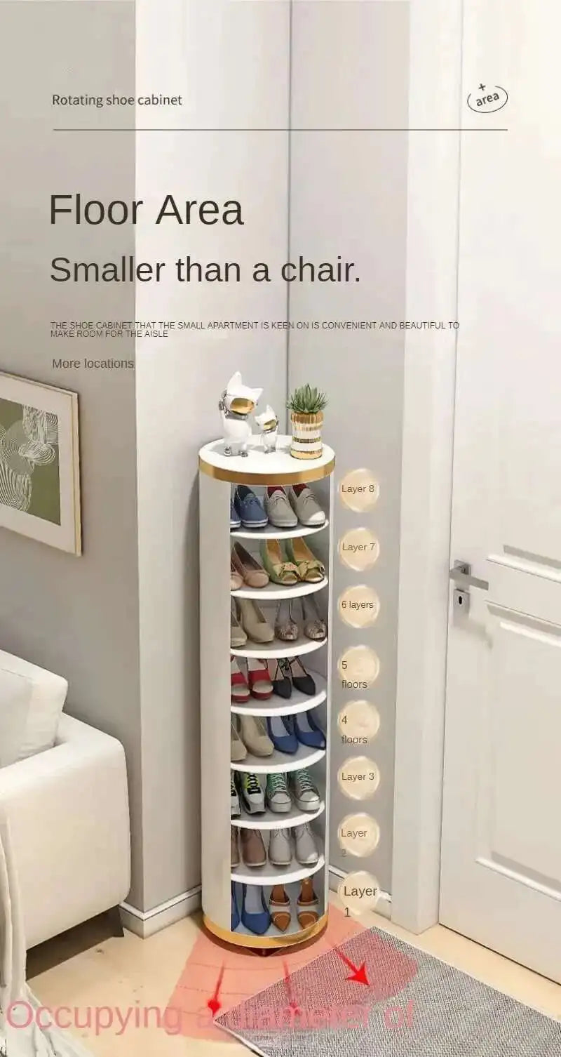 Multi-Layer Rotating Round Shoe Cabinet – Steel Frame Dustproof Shoe Storage Rack with Large Capacity Entryway Organizer