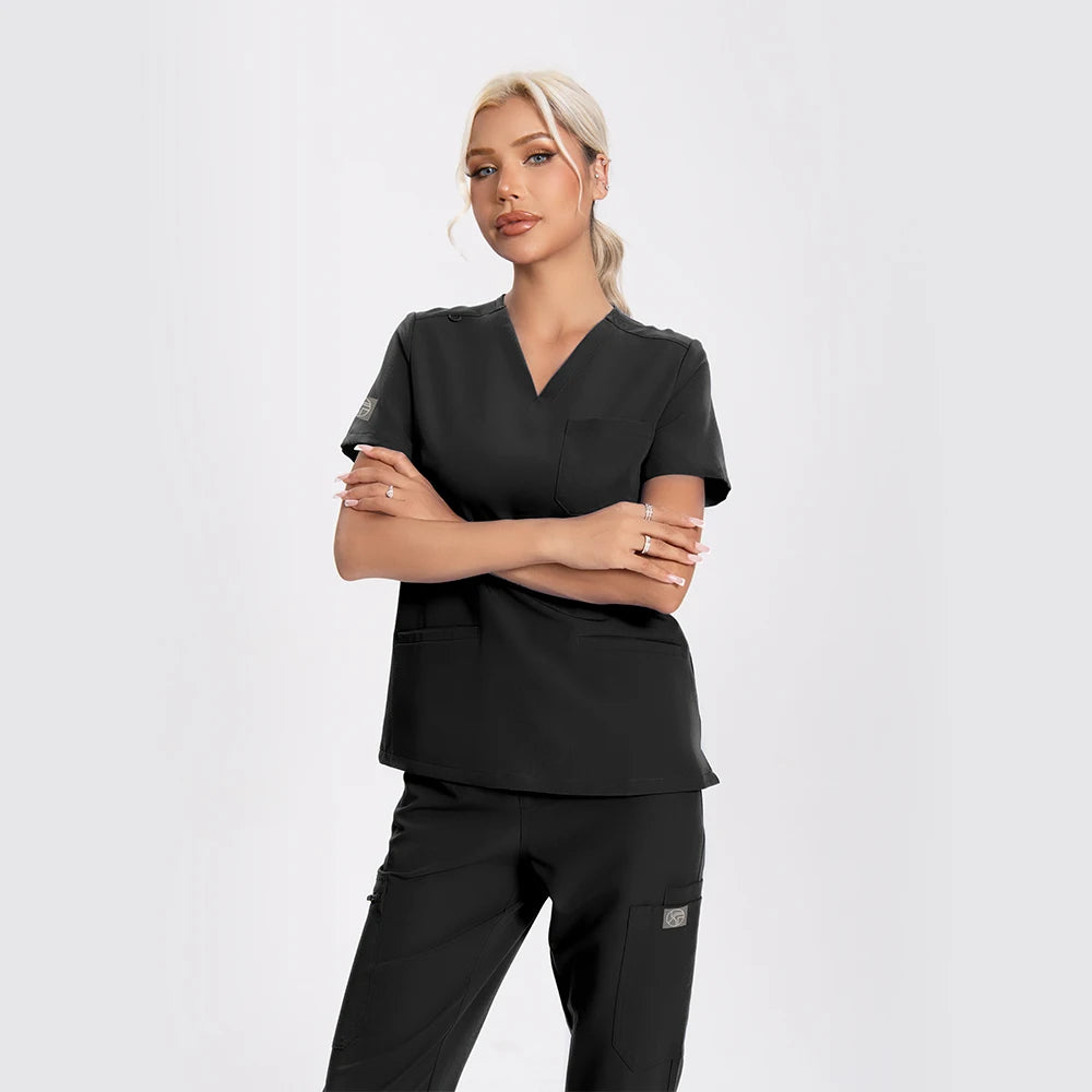 Women’s Antibacterial Scrubs Set – Soft V-Neck Top & Wrinkle-Resistant Pants