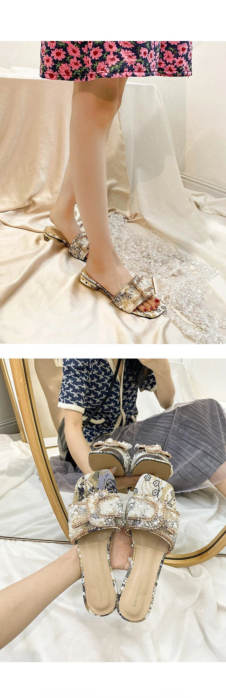 Women’s Rhinestone Slippers – Peep Toe Summer Sandals, Comfortable Chunky Heel Fashion Shoes