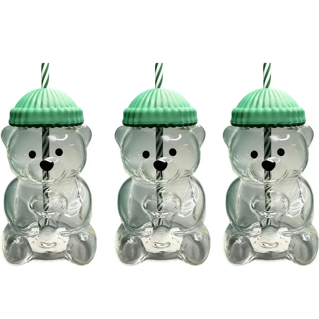 500ml Cute Bear Shaped Cup with Straw – Transparent Cartoon Coffee, Milk & Water Tumbler