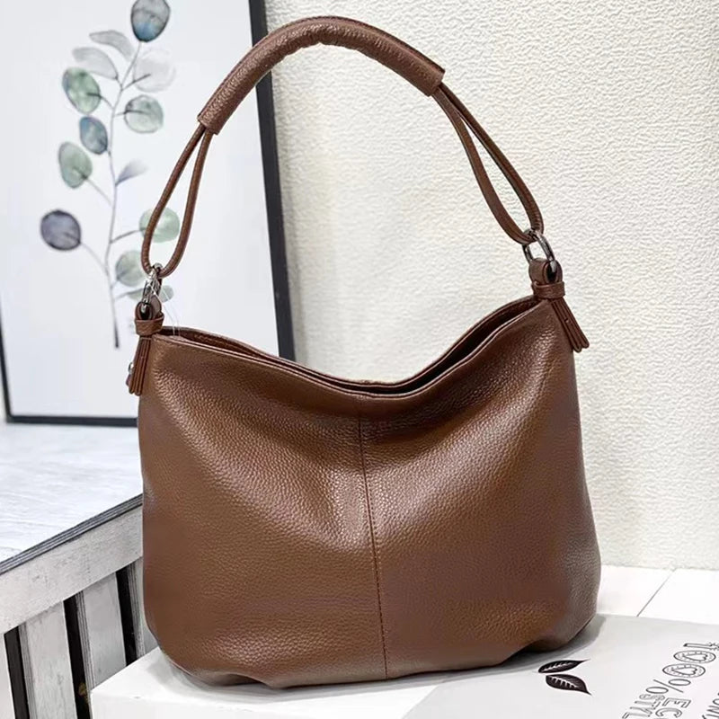 Women’s Casual Leather Tote Bag – Large Soft Cowhide Shoulder Purse for Shopping & Travel