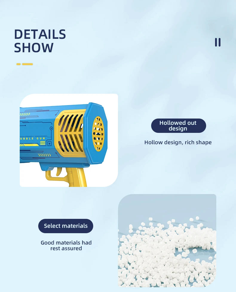 Automatic 69-Hole Bubble Gun Machine with Lights – Soap Bubble Blower Toy for Kids