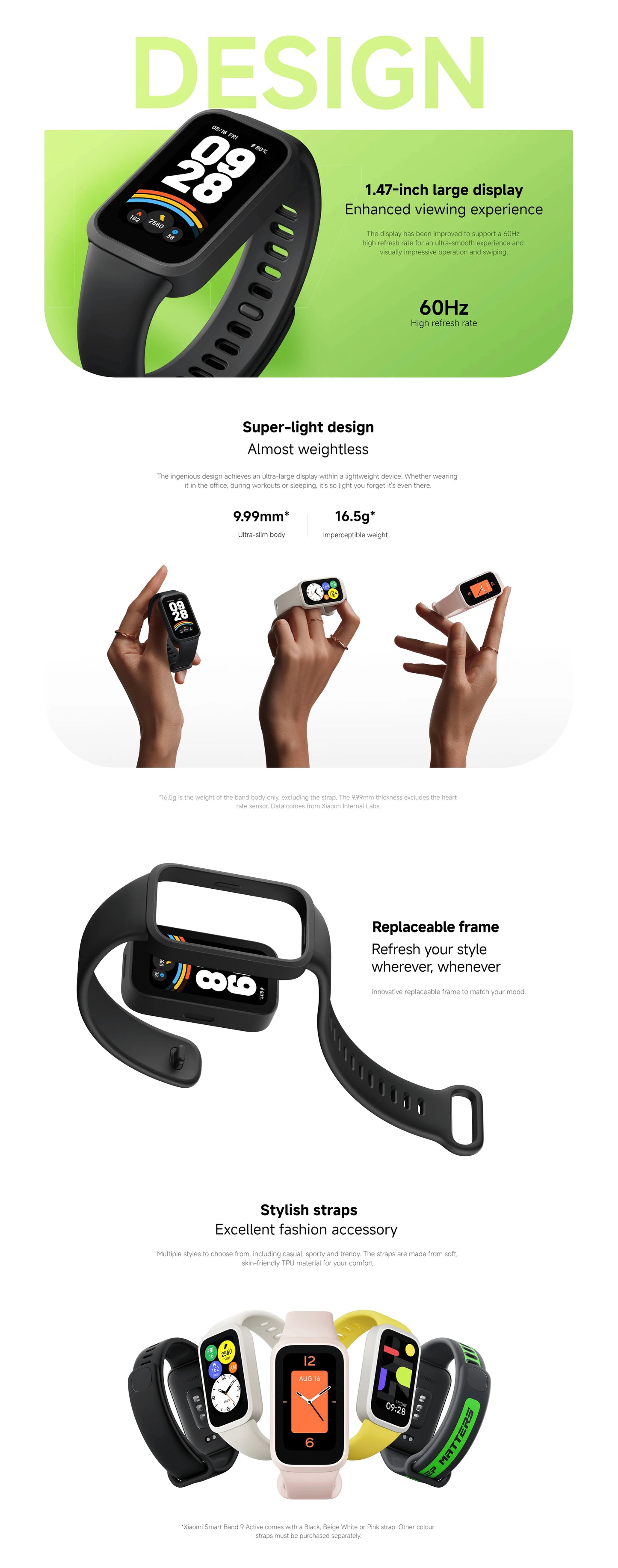 Global Version Smart Band 9 Active – 1.47" TFT Display, 18-Day Battery Life, Fitness & Health Tracker