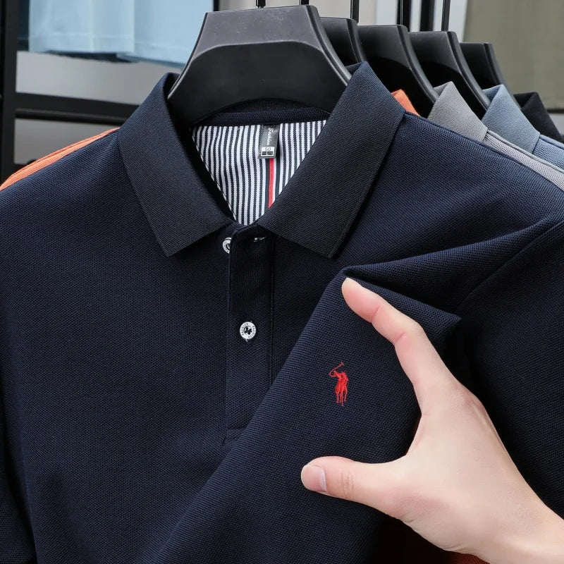 Men’s 100% Pure Cotton Breathable Short Sleeve Polo Shirt – Luxury Embroidered, Loose Fit Casual & Summer Business Wear