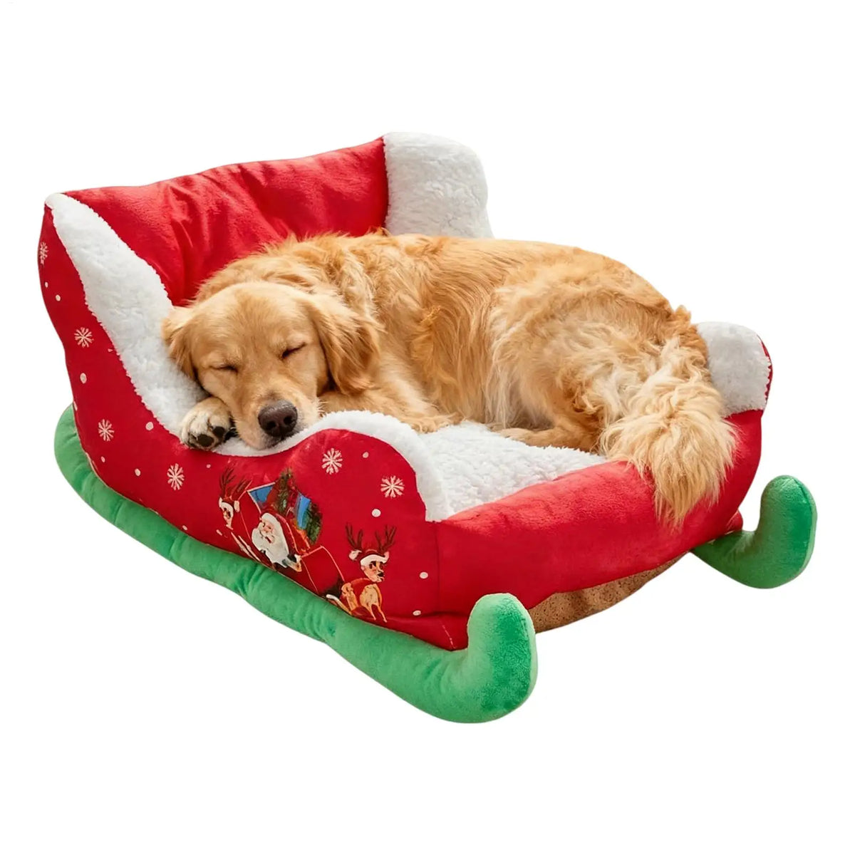 Christmas Sleigh-Shaped Cat and Dog Bed with Soft Plush Lining and Raised Sides, Festive Indoor Pet Sleeping Nest