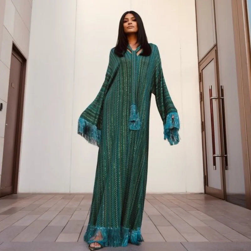Beach Robe Pattern Women's Tassel Maxi Dress | Eri Siciliano