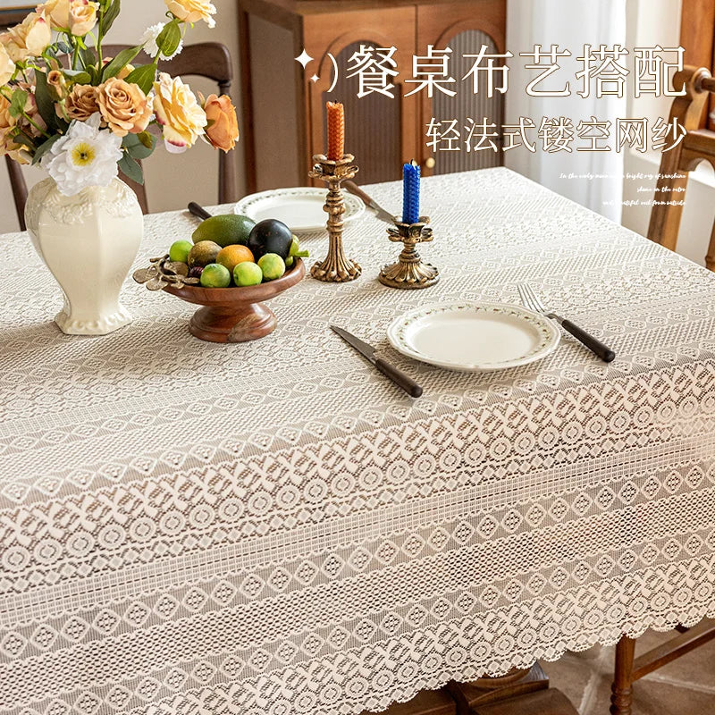 2025 New Gentle Elegant French Mesh Tablecloth Wedding Dessert Table Dining Table Decorative Tablecloth