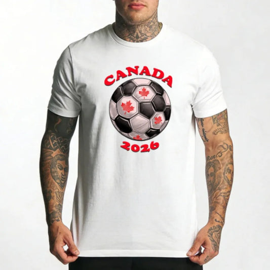 Canada Soccer Ball 2026 Men’s T-Shirt – Football Fan Graphic Tee, Canadian Soccer Streetwear Top, Loose Fit Casual Sports Shirt