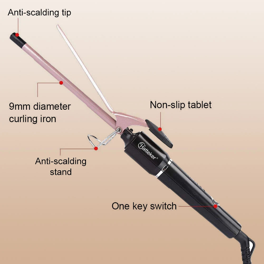 9mm Ceramic Curling Wand Hair Curler – Tourmaline Barrel with Constant Temperature for Professional Salon Styling