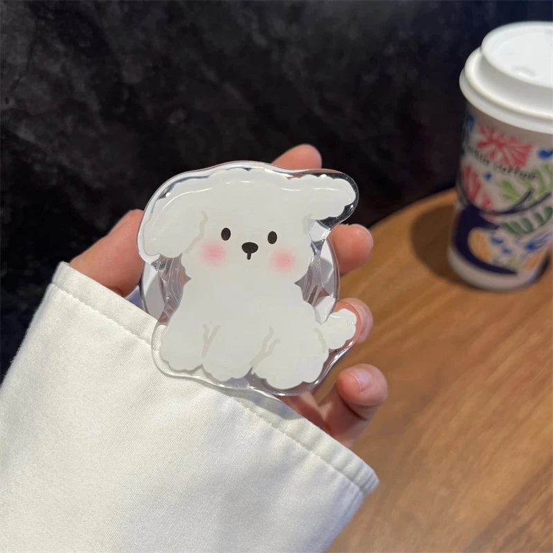 Korea Cute White Dog MagSafe Magnetic Phone Grip Tok with Foldable Stand