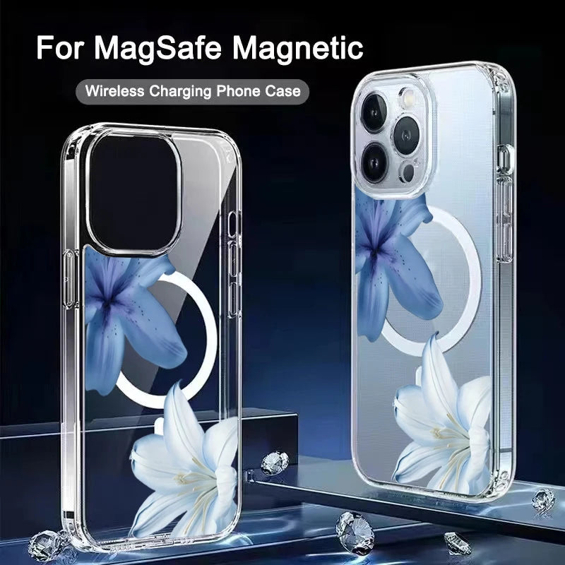Elegant Blue Lily Pattern Silicone Phone Case