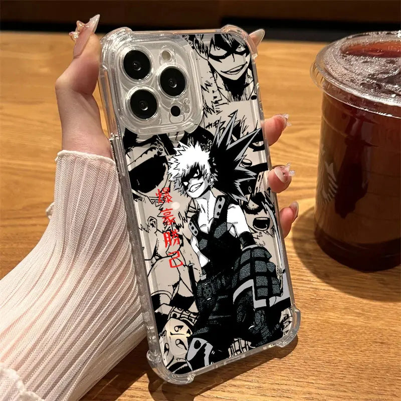 Katsuki Bakugo Anime Clear Phone Case for iPhone 17 Air, 17, 16e, 16, 15, 14, 13, 12, 11 Pro Max Plus Soft Silicone Cover