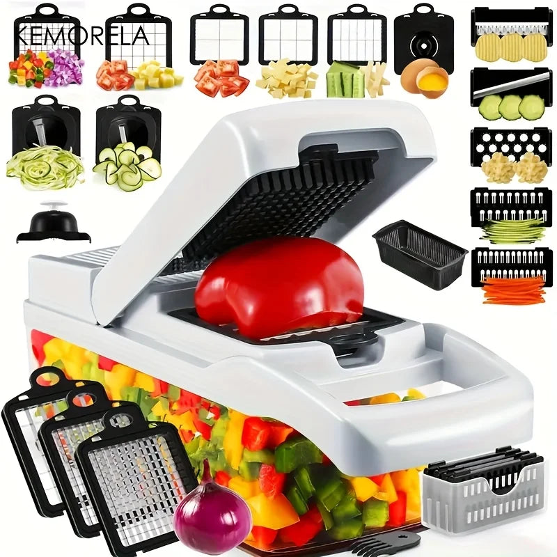 KEMORELA 15-in-1 and 22-in-1 Manual Vegetable Chopper, Dicer, Slicer and Grater with Collection Container