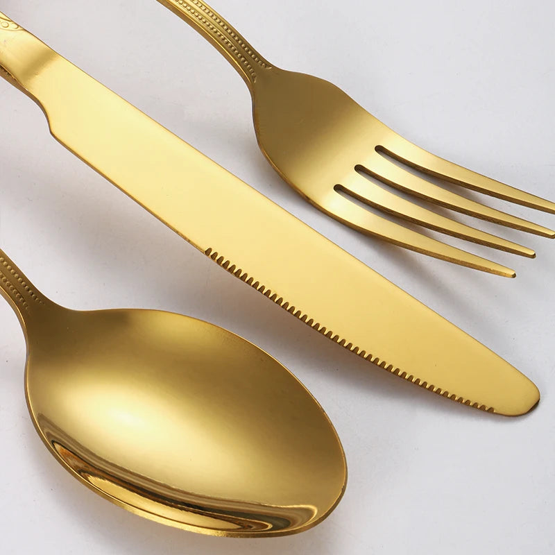 24pc Stainless steel gold cutlery set knife fork spoon steak knife fork dessert fork spoon retro suitable for restaurant kitchen