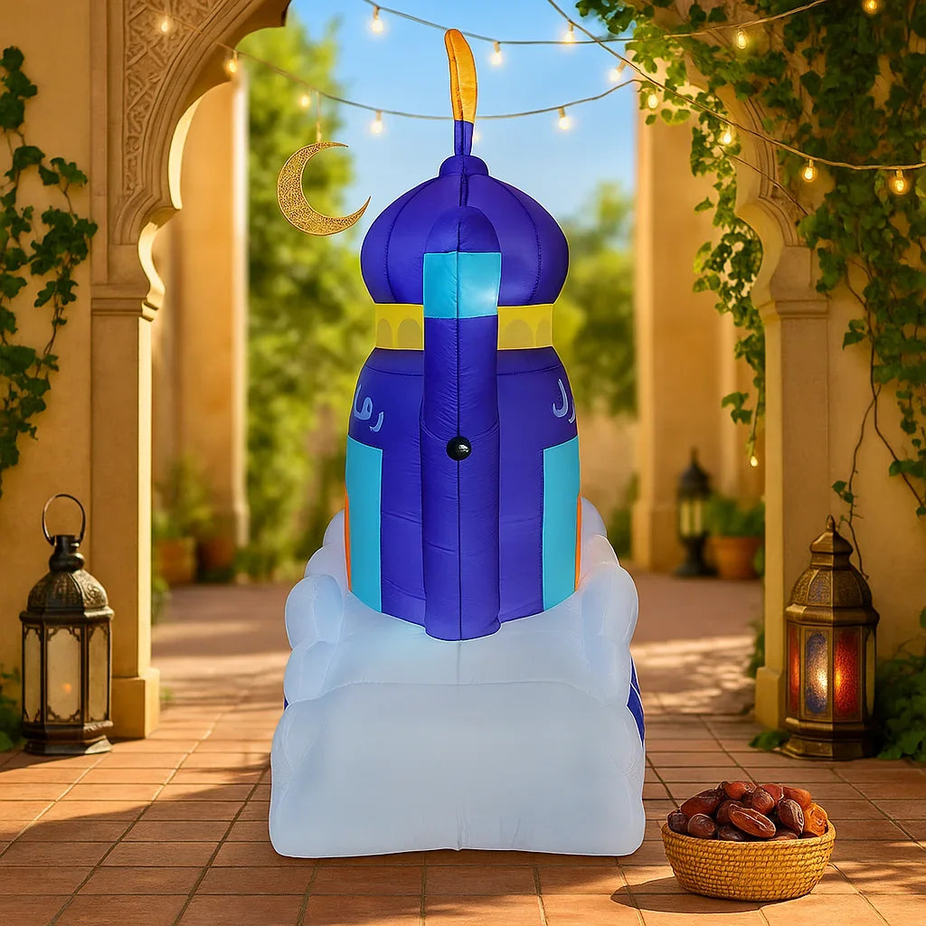 Islamic Ramadan & Eid Inflatable Mosque Decoration with LED Lights, 7FT Outdoor Yard Ornament