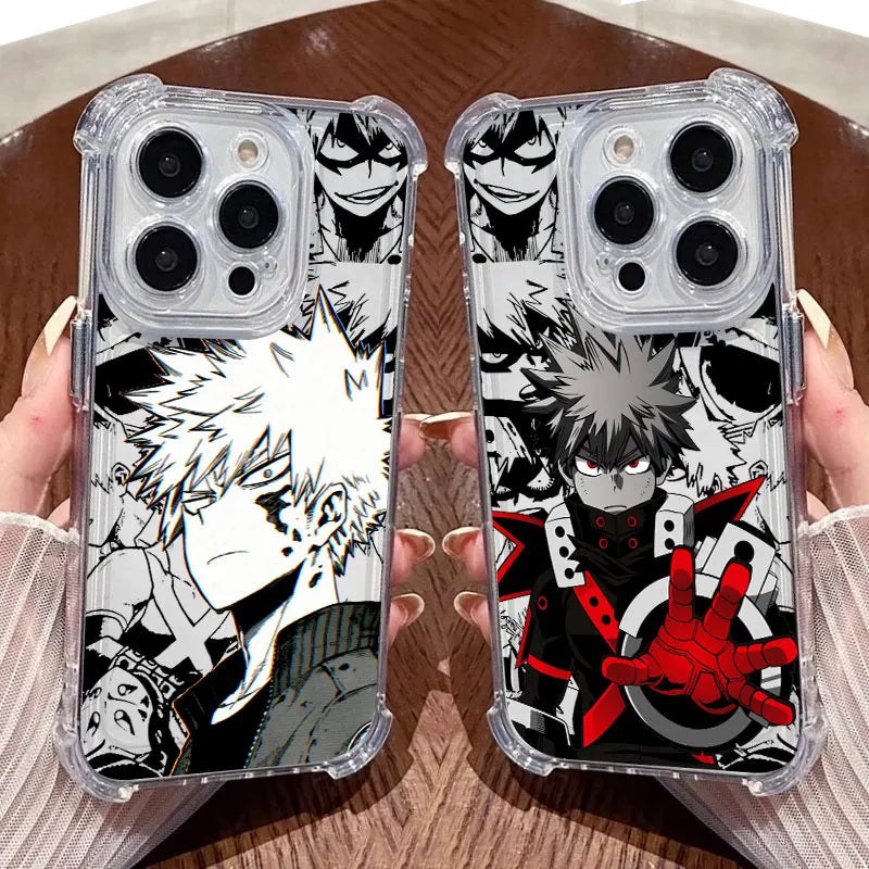 Katsuki Bakugo Anime Clear Phone Case for iPhone 17 Air, 17, 16e, 16, 15, 14, 13, 12, 11 Pro Max Plus Soft Silicone Cover