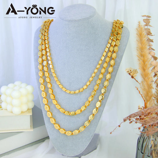 Luxury Arabic Wedding Long Necklace – 50/100cm, 24K Gold-Plated, Islamic Dubai Turkish Women's Bridal Engagement Party Chic Jewelry