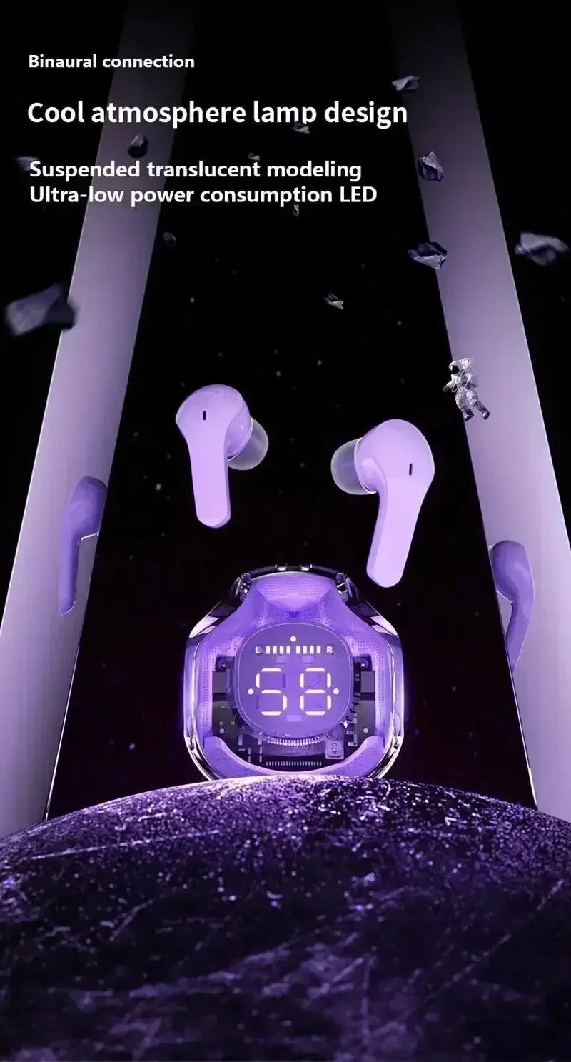 Original T8 TWS Wireless Bluetooth Earbuds with Transparent Case, ENC Noise Reduction, Digital Display & Stereo Sound – Compatible with All Smartphones