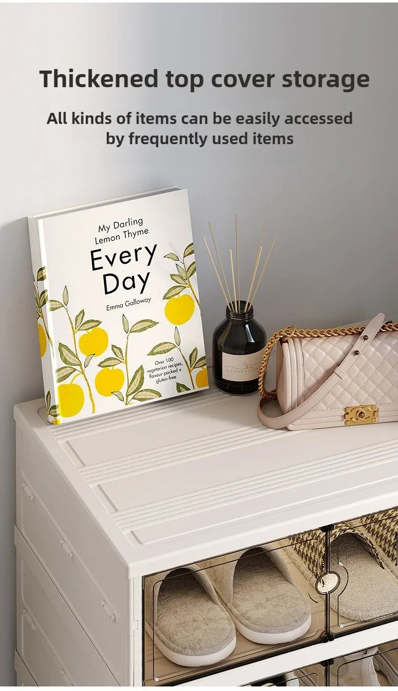 Foldable Shoe Storage Cabinet with Transparent Doors