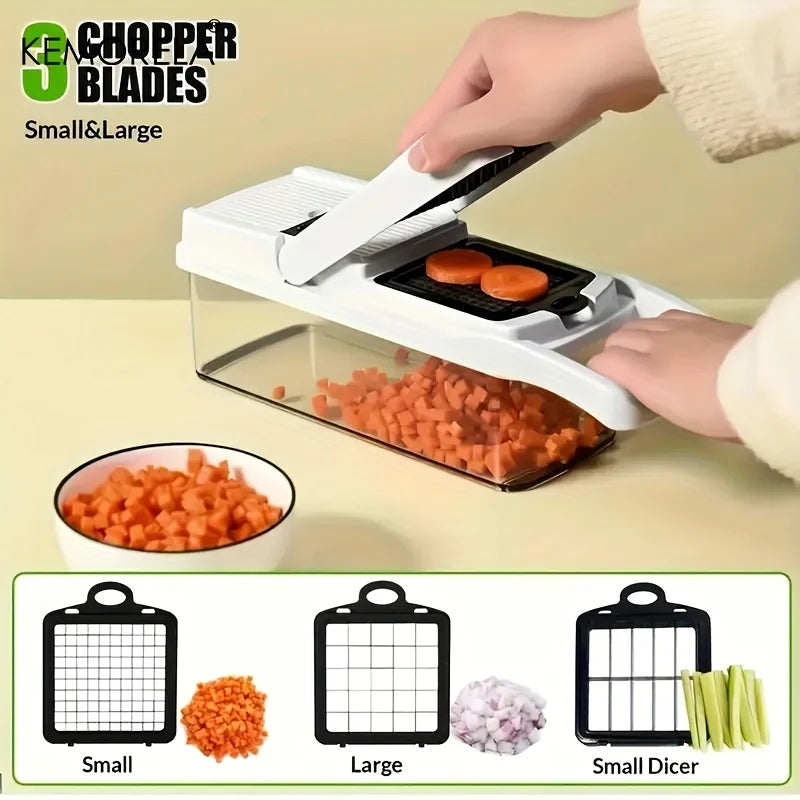 KEMORELA 15-in-1 and 22-in-1 Manual Vegetable Chopper, Dicer, Slicer and Grater with Collection Container