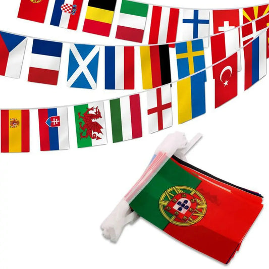 48pcs 2026 Mini Football Country Flags (14×21cm) – Hanging Bunting Flags for Bar, Party & Decoration