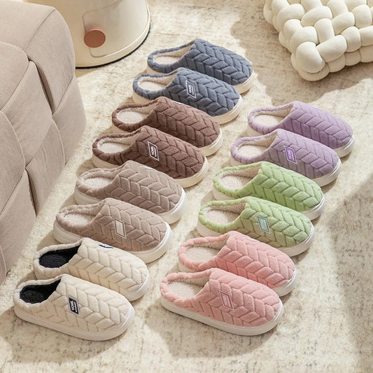Women's Plush Cotton Slippers – Soft, Warm & Anti-Slip Indoor Footwear for Autumn & Winter