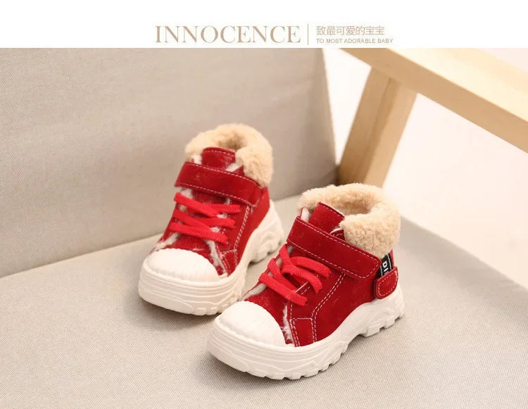 Children's Winter Warm Boots – Boys' & Girls' Waterproof Cotton Shoes with Thick Velvet Lining