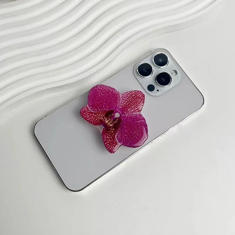 Acrylic Orchid Folding Ring Phone Holder — Grip Stand & Desktop Support