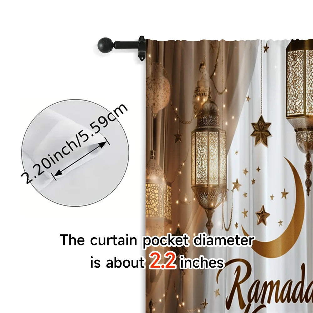 2-Piece Ramadan Moon Curtain Panels – Woven Polyester Window Curtains for Home & Office (Rod Not Included)