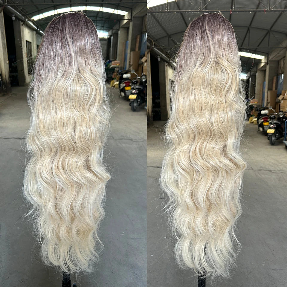 28-Inch Synthetic Drawstring Ponytail – Ombre Brown & Piano Blonde Body Wave, 180g Heat-Resistant Hair Extension