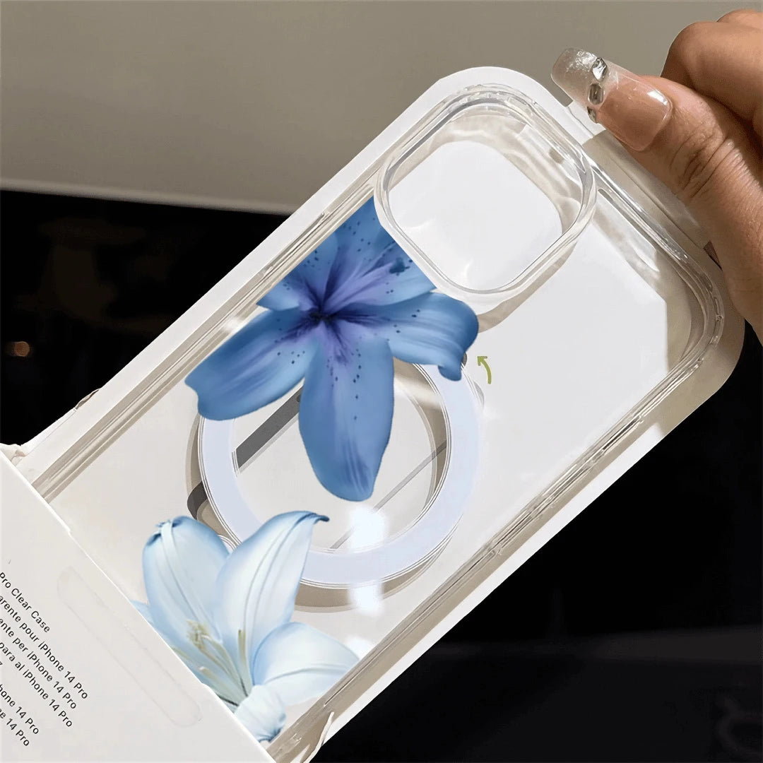 Elegant Blue Lily Pattern Silicone Phone Case